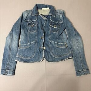 DKNY Jeans Denim Jacket Womens Size M Blue Button Front Stretch Western Boho
